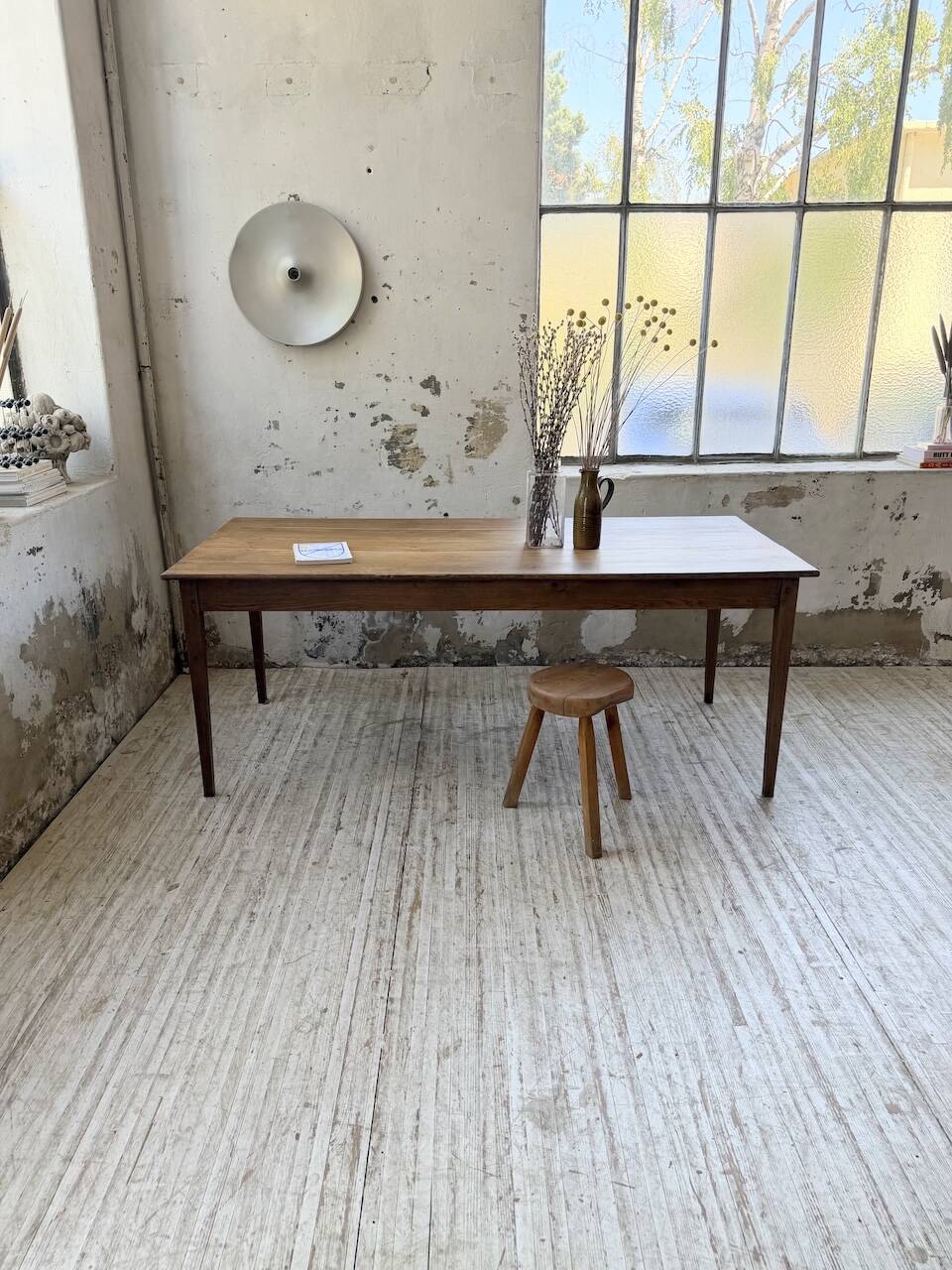 Table de ferme chêne pieds fuseaux 1950