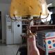 Art deco lamp golden metal and glass pate