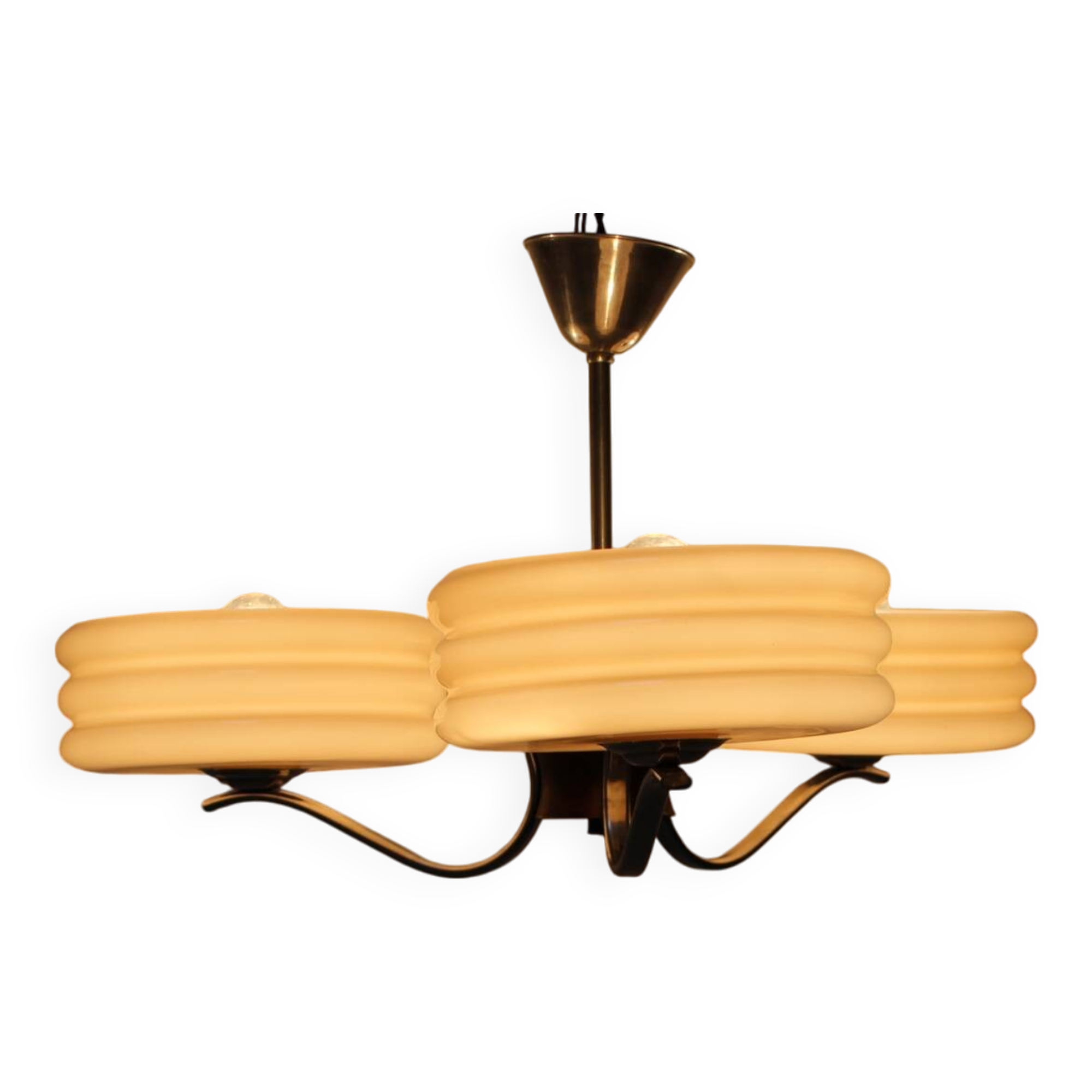 Art Deco Chrome and Pink Glass Chandelier, 1930's, Czechoslovakia