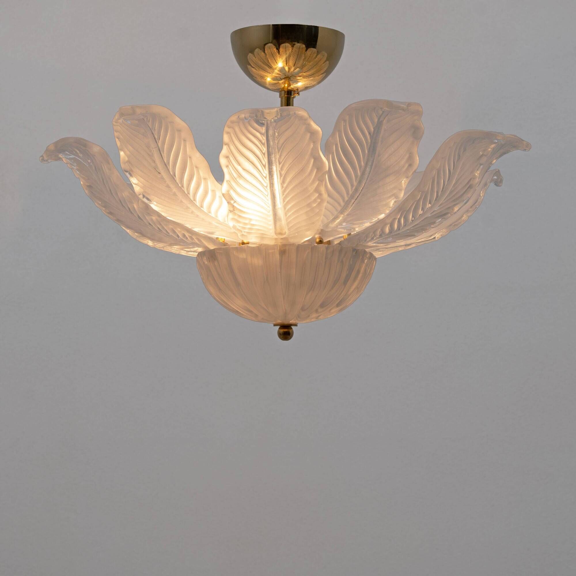 Murano Glass Ceiling Light with White Glass Flower-shaped Petals