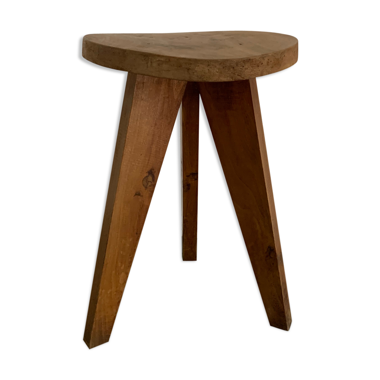 Vintage raw wood tripod stool