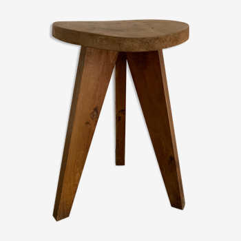 Vintage raw wood tripod stool