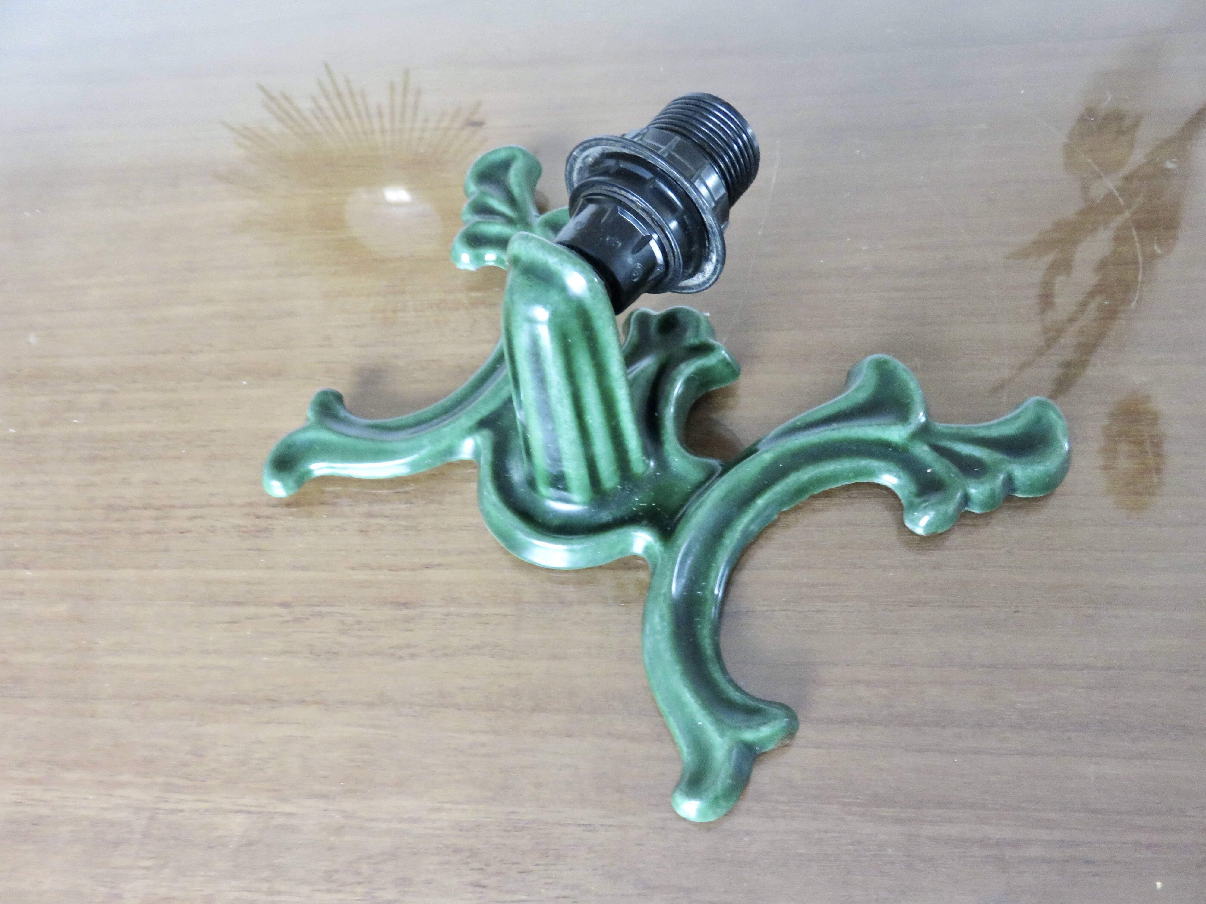 Series of 3 green enameled cast iron wall lights from the 30s and 40s