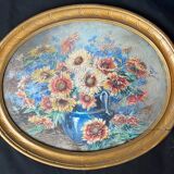 Watercolor painting "Bouquet of flowers in vase" signed + frame early XX °