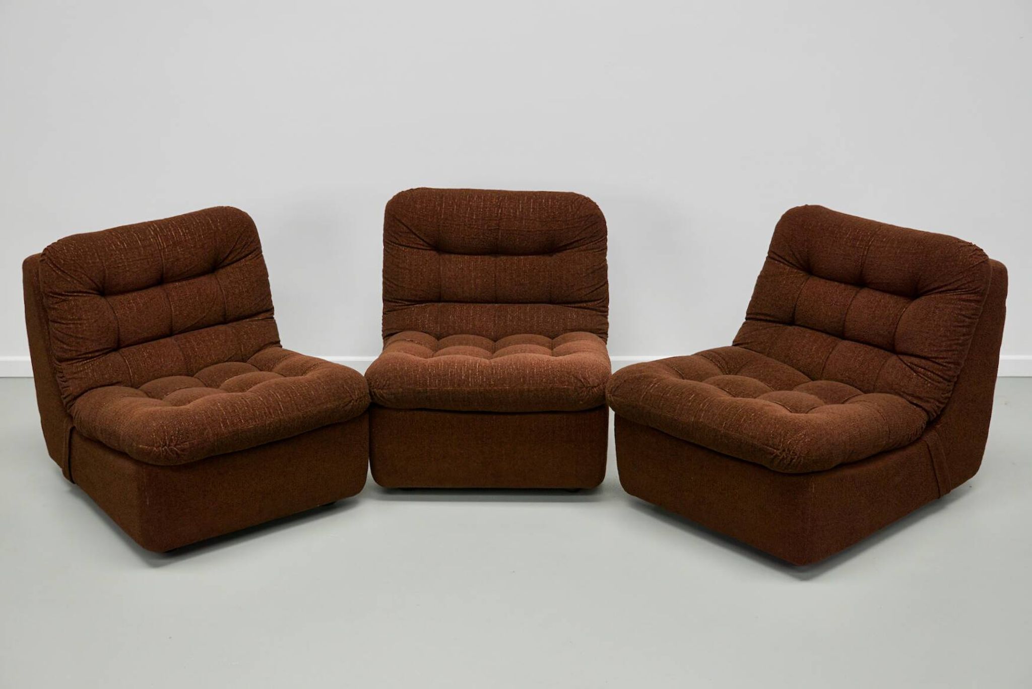 Vintage German brown boucle modular 3-seater sofa, 1970s.