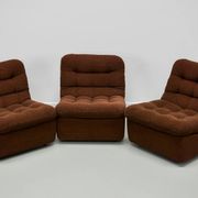 Vintage German brown boucle modular 3-seater sofa, 1970s.