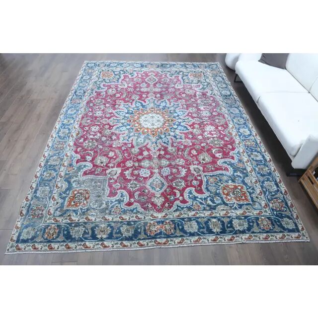 1970s Vintage Persian Handmade Wool Cotton Light Red Area Rug 249x342