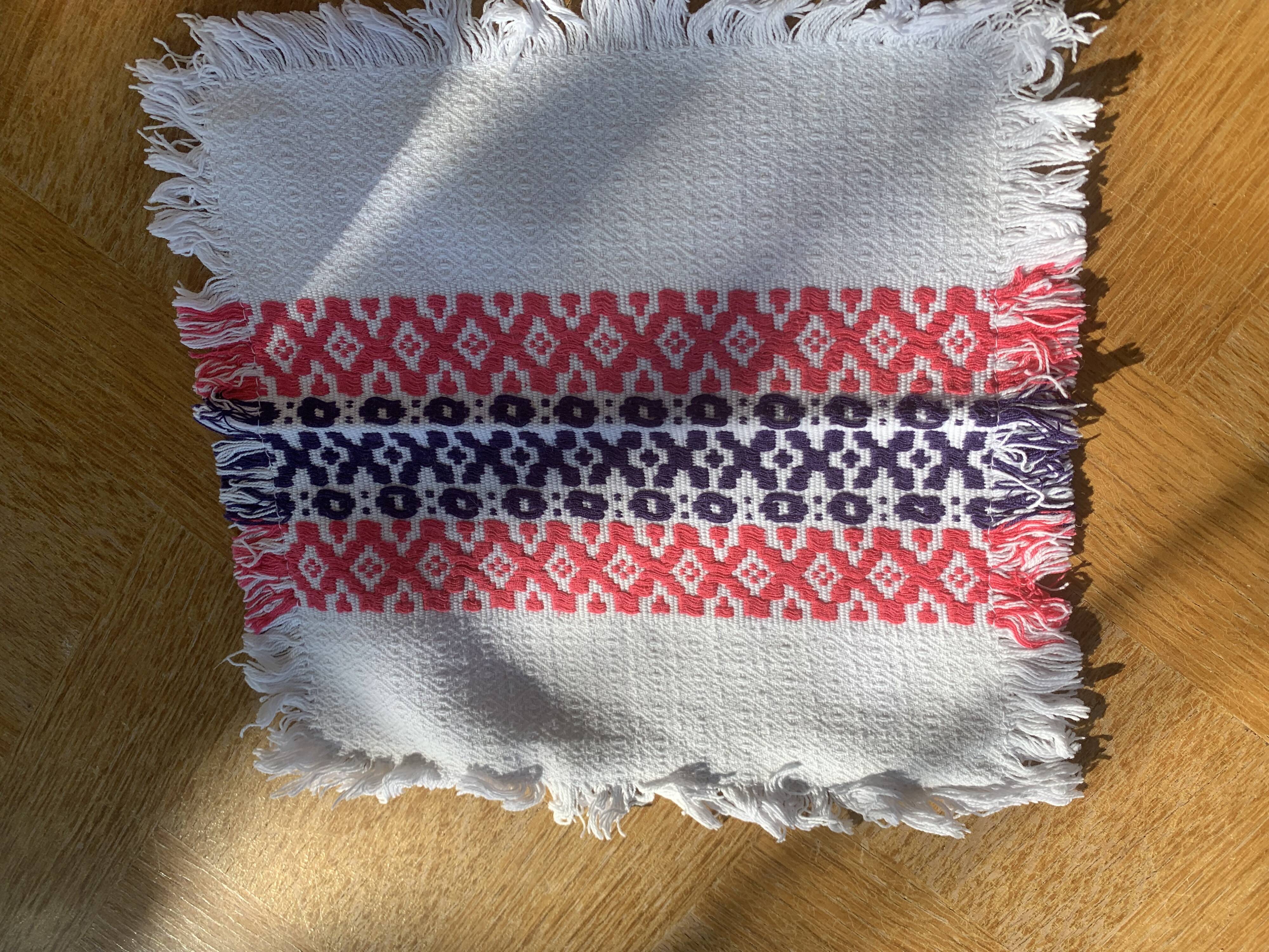 6 towels in Basque cotton patterns pink and indigo blue vintage