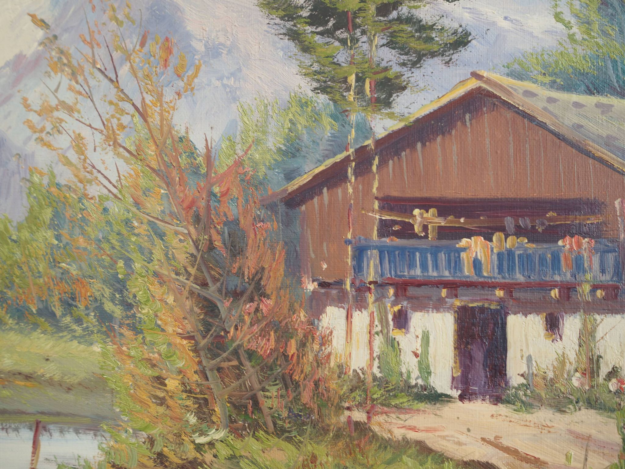 Painting „The Chalet at the Mountain Stream”, Scandinavian design, 1970s