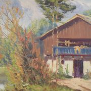 Painting „The Chalet at the Mountain Stream”, Scandinavian design, 1970s