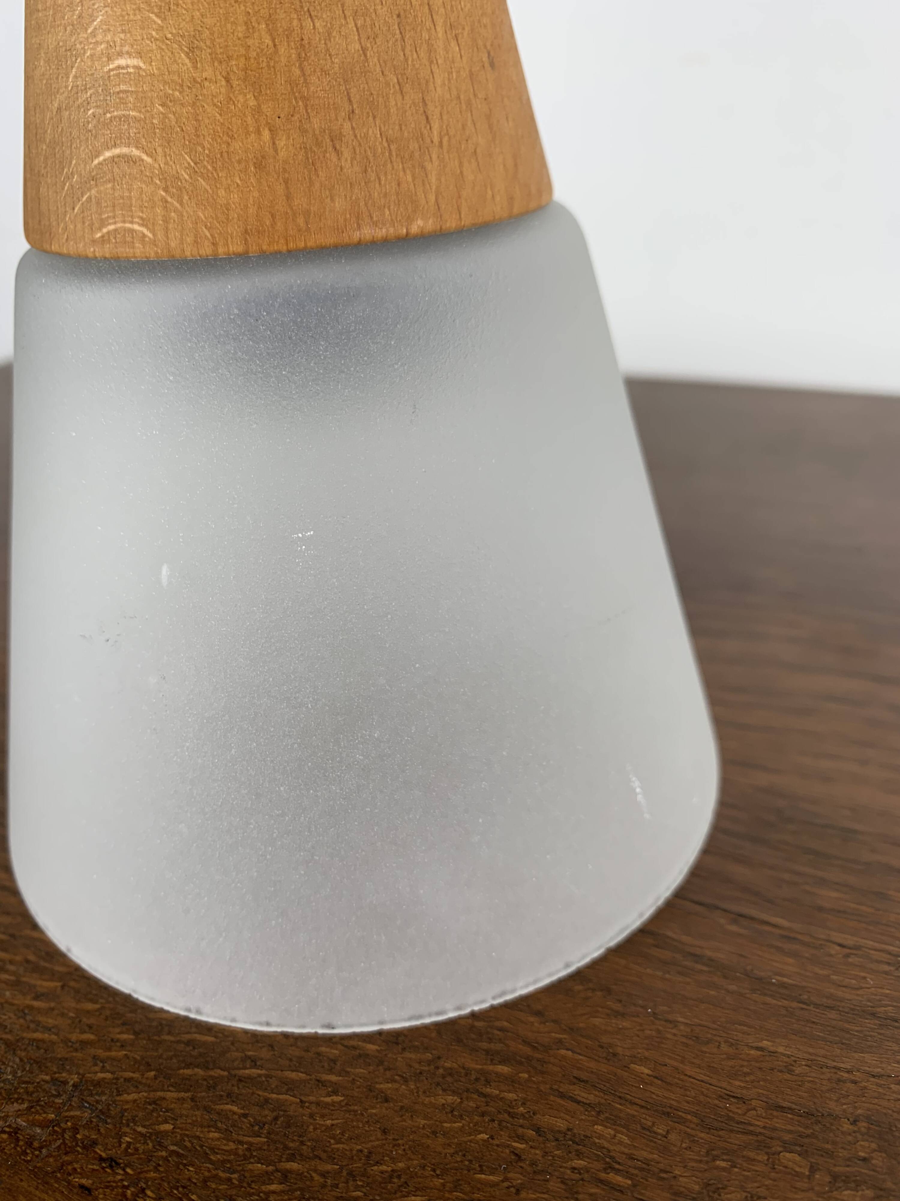Glass and teak pendant light, es horn danmark