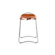 Contemporary bar stool with organic design in aged silver metal and natural tobacco leather.