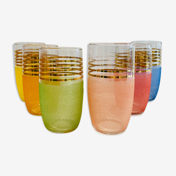 6 verres granités multicouleur années 60
