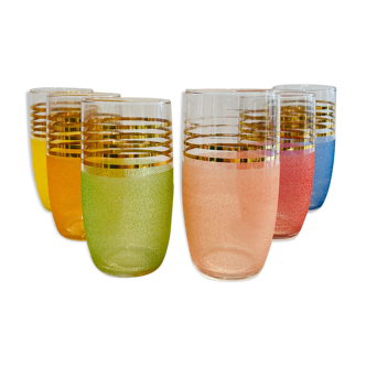 6 verres granités multicouleur années 60