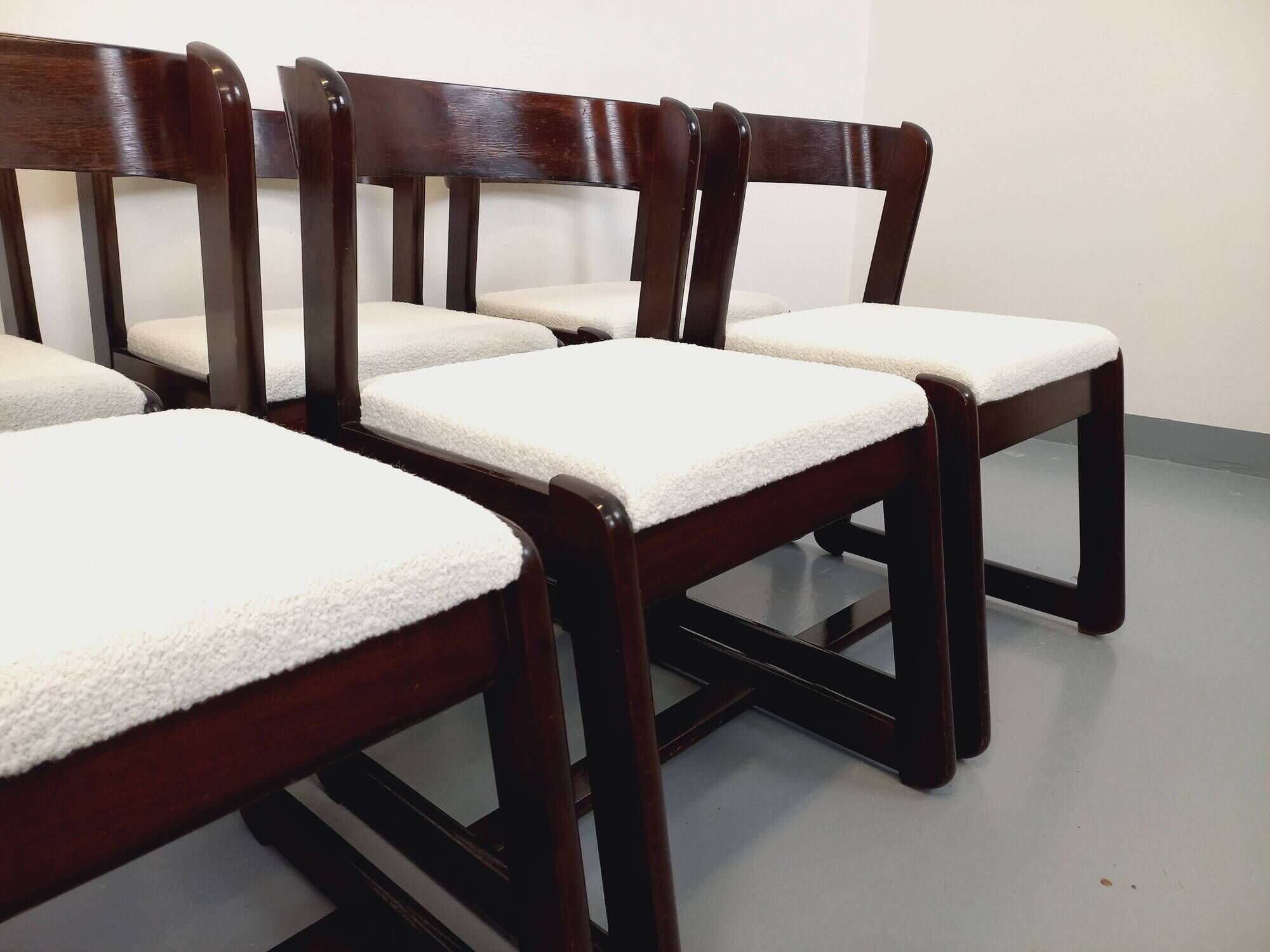 Set of 6 vintage Italian sleigh chairs by Mario Sabot