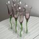 Set of 6 blown glass champagne glasses, green twisted feet
