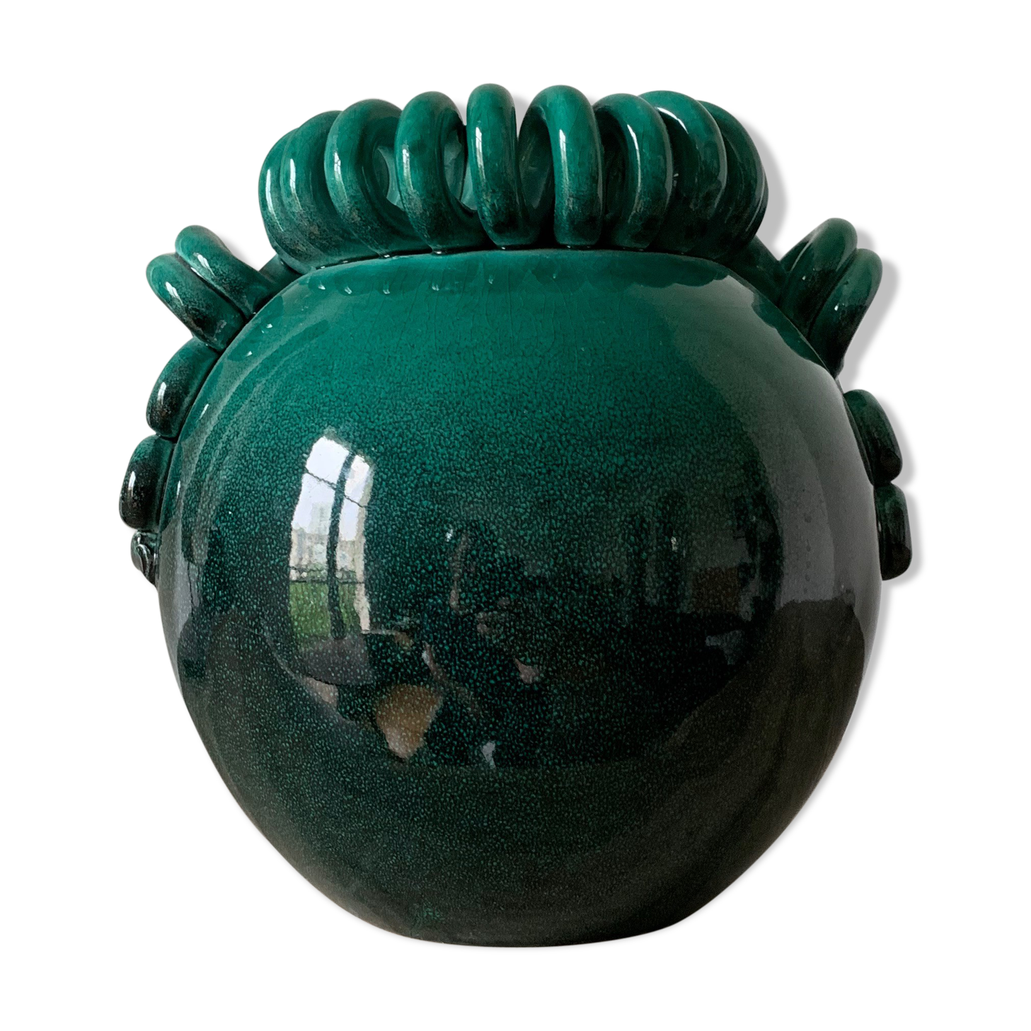Vase ball enamelled green Gustave Asch for Primavera model ball called Sainte Radegonde