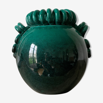 Vase boule émaillé vert Gustave Asch pour Primavera modèle boule dit de Sainte Radegonde