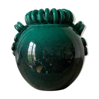 Vase ball enamelled green Gustave Asch for Primavera model ball called Sainte Radegonde