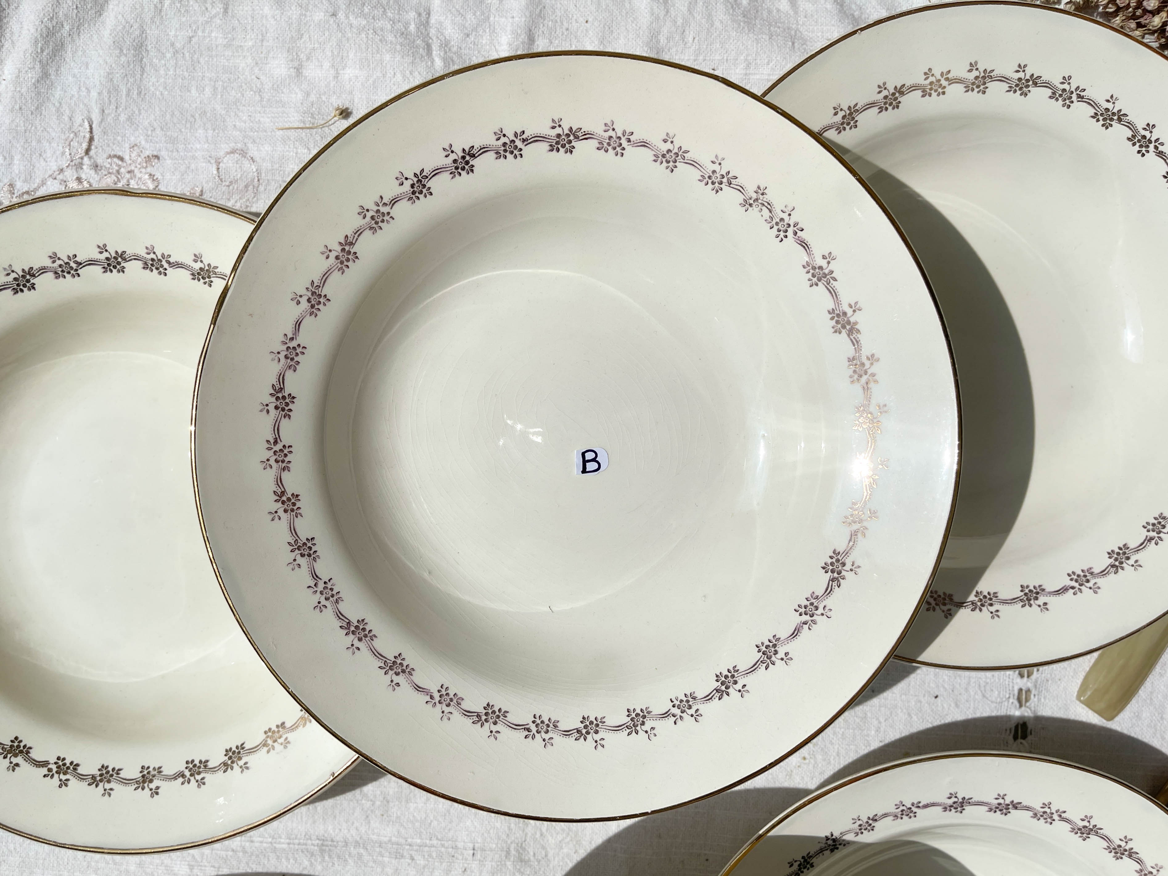 6 opaque porcelain soup plates from Digoin, "Suzy" model