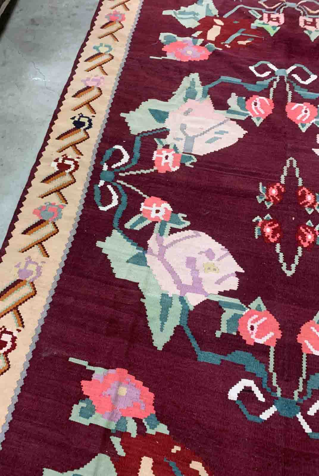 Romanian old carpet bessarabian handmade 207cm x 304cm 1960s