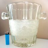 Champagne bucket, Art Deco style and period, thick, molded, frosted crystal