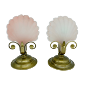 Pair of vintage brushed glass and brass shell lamps