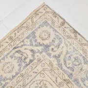 Turkish Pale Yellow & Pale Blue Vintage Rug, Oriental Pattern Wool Carpet