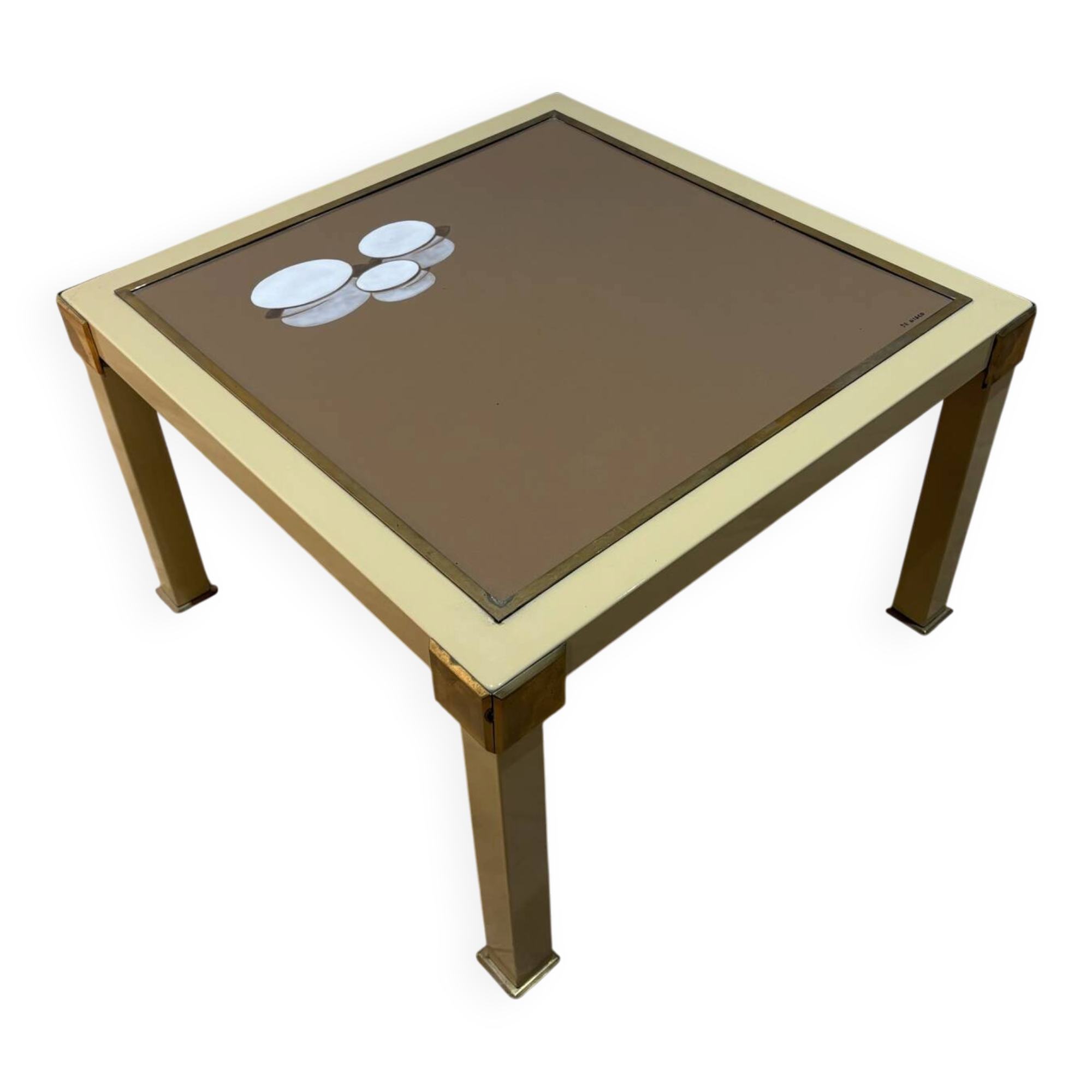 Metal and brass coffee table in ceramic by Nisco.