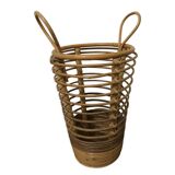 Umbrella stand with 2 handles in curved rattan and wood, circa 1960.