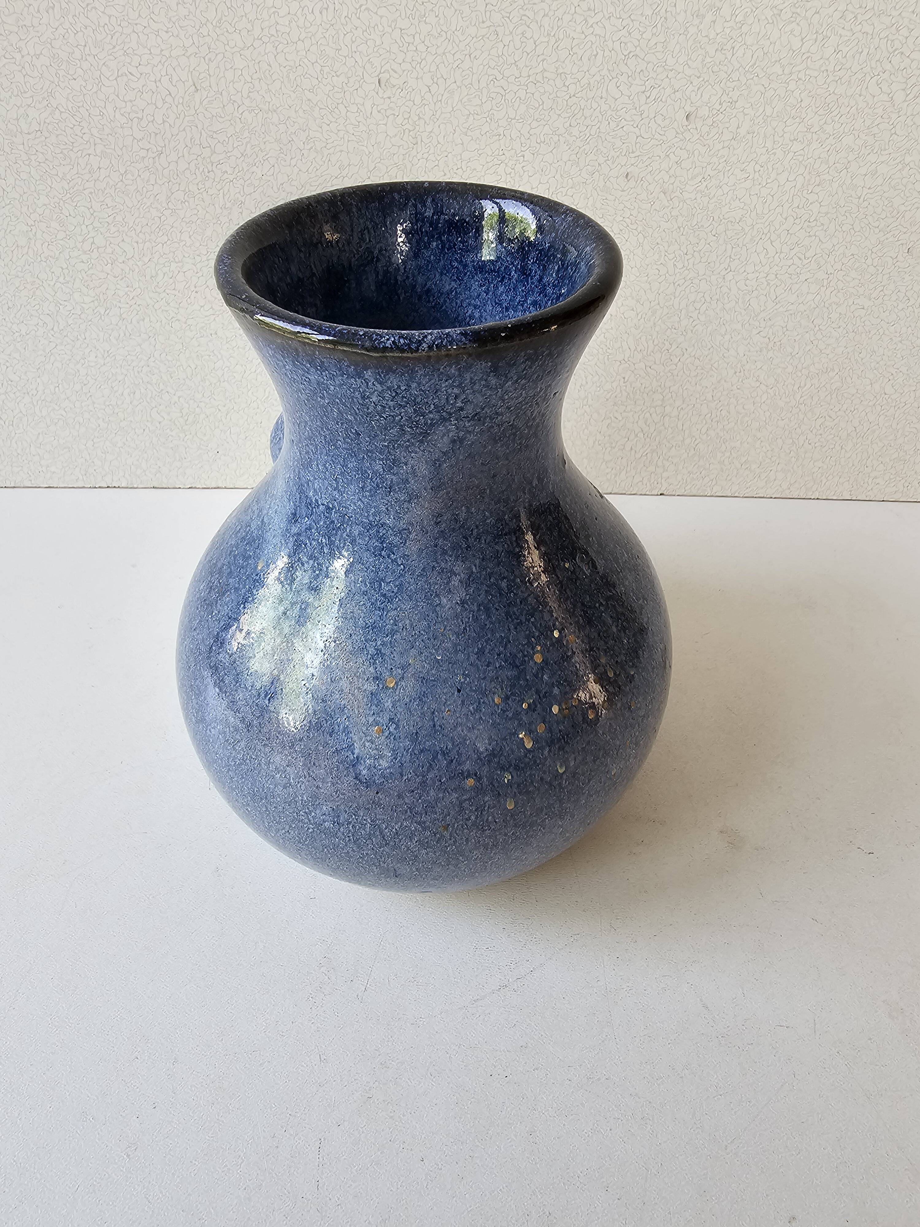 Blue ceramic cat vase signed Jean Louis Scouarnec