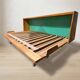 Mid-century wooden folding sofa bed frame, extendable daybed, Czechoslovakia, 190 × 151 × 77 cm