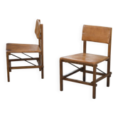 Paire de chaises en chêne et cuir dans le goût de Gerrit Rietveld 1960’s