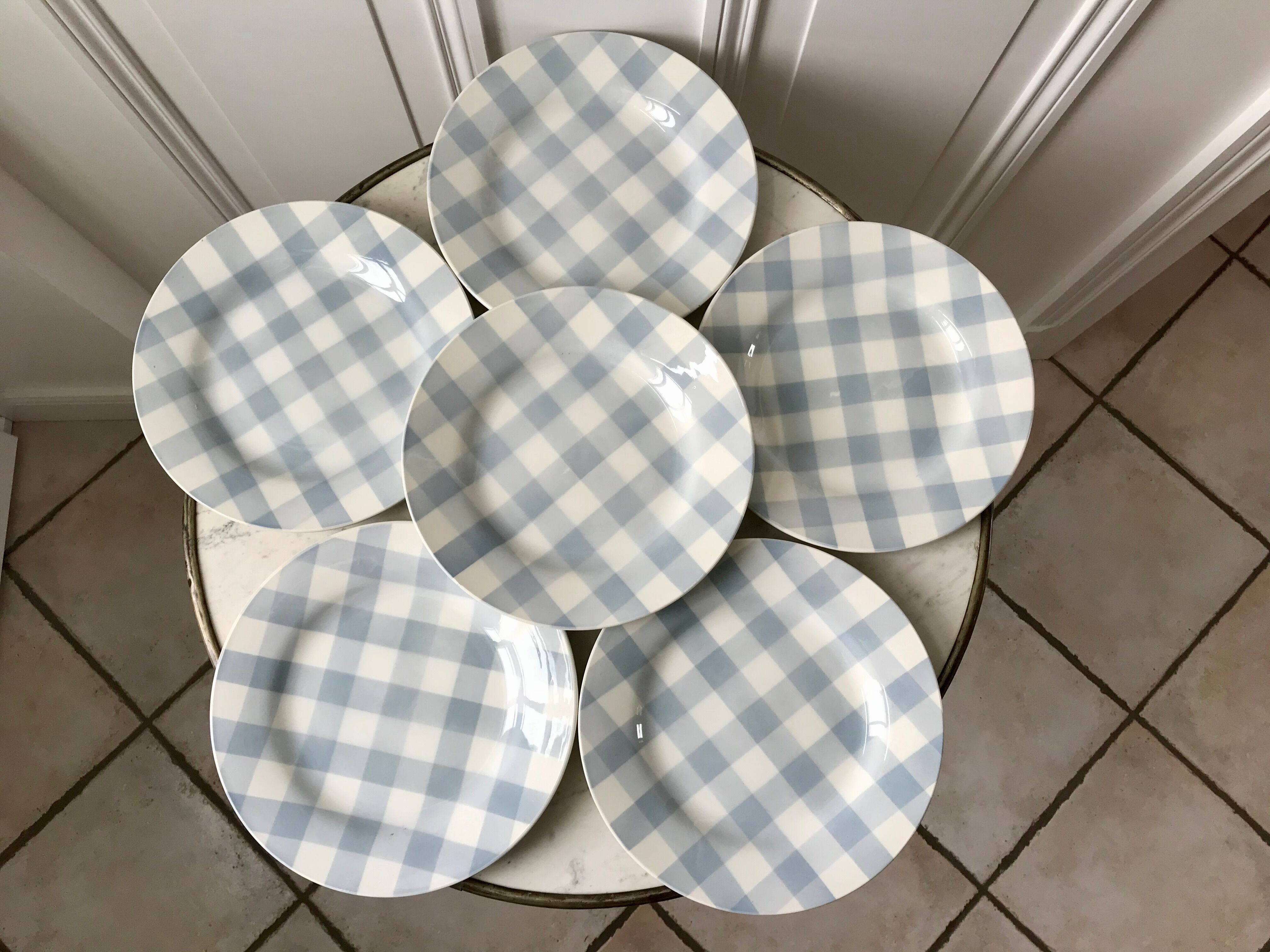 Set of 6 flat plates digoin sarreguemines model "scottish" sky blue 40s-50s