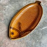 Sarreguemines fish dish in ochre glazed earthenware
