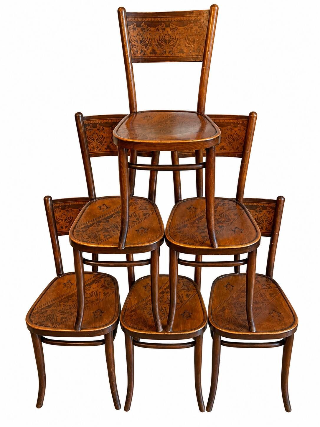6 antique chairs Jacob & Josef Kohn – Vienna – Decorated bent wood – Style