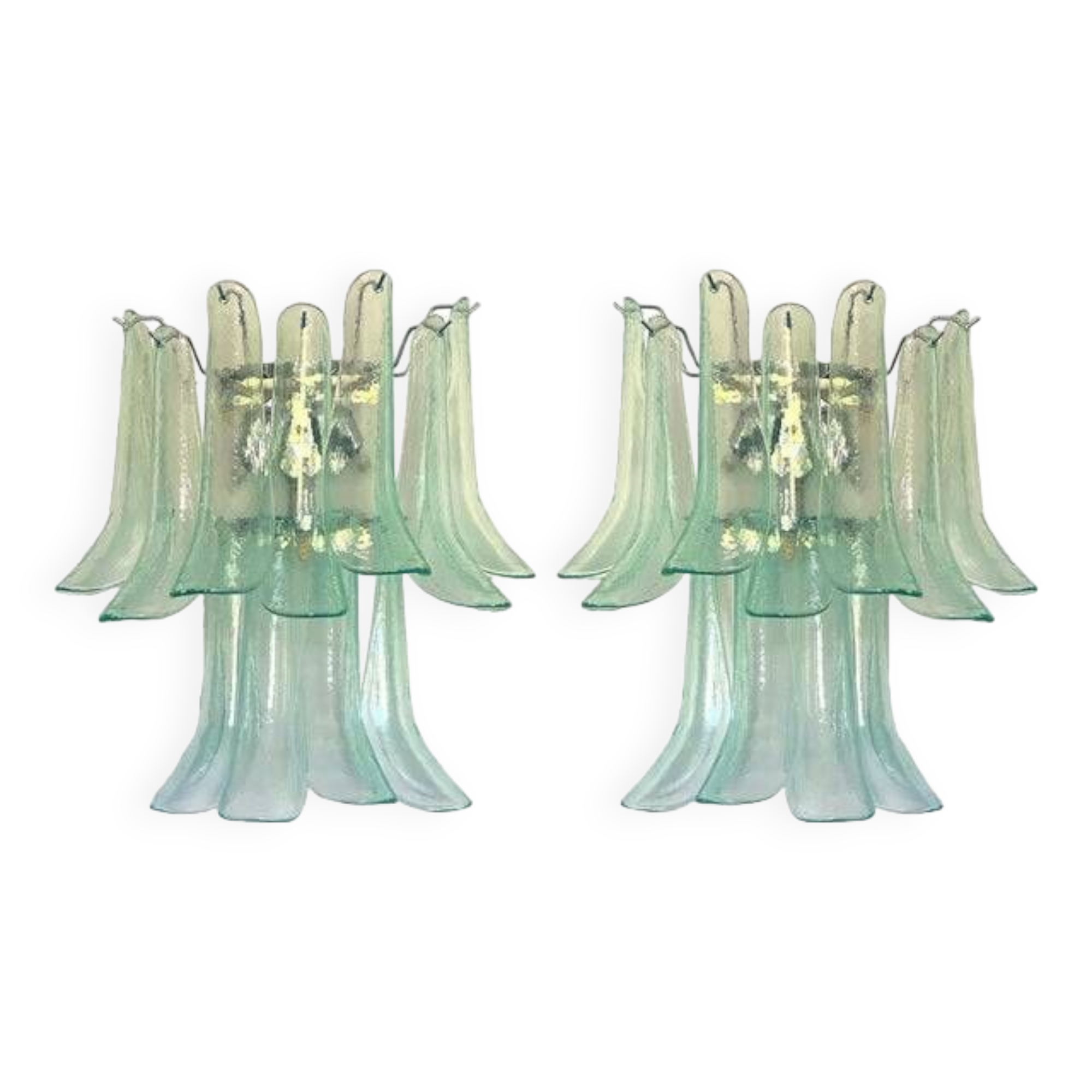 Contemporary Green-Wather Murano Glass "Selle" Wall Sconces in Mazzega Style - A Pair