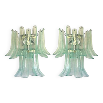 Contemporary Green-Wather Murano Glass "Selle" Wall Sconces in Mazzega Style - A Pair