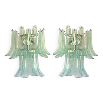 Contemporary Green-Wather Murano Glass "Selle" Wall Sconces in Mazzega Style - A Pair