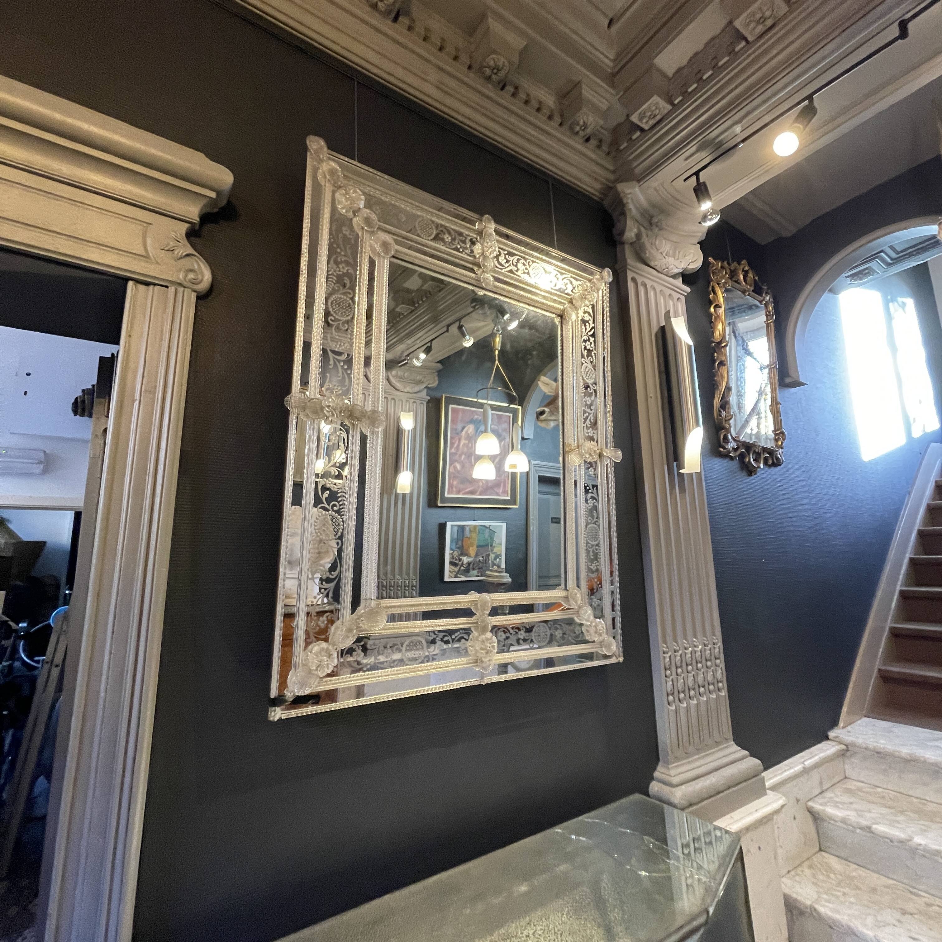 Barovier & Toso Murano, mirror with engraved borders, early 20th century.
