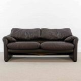 Brown leather 2-seater sofa Cassina Maralunga by Vico Magistretti