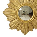 Miroir soleil convexe en plâtre doré, Belgique 1960-1970
