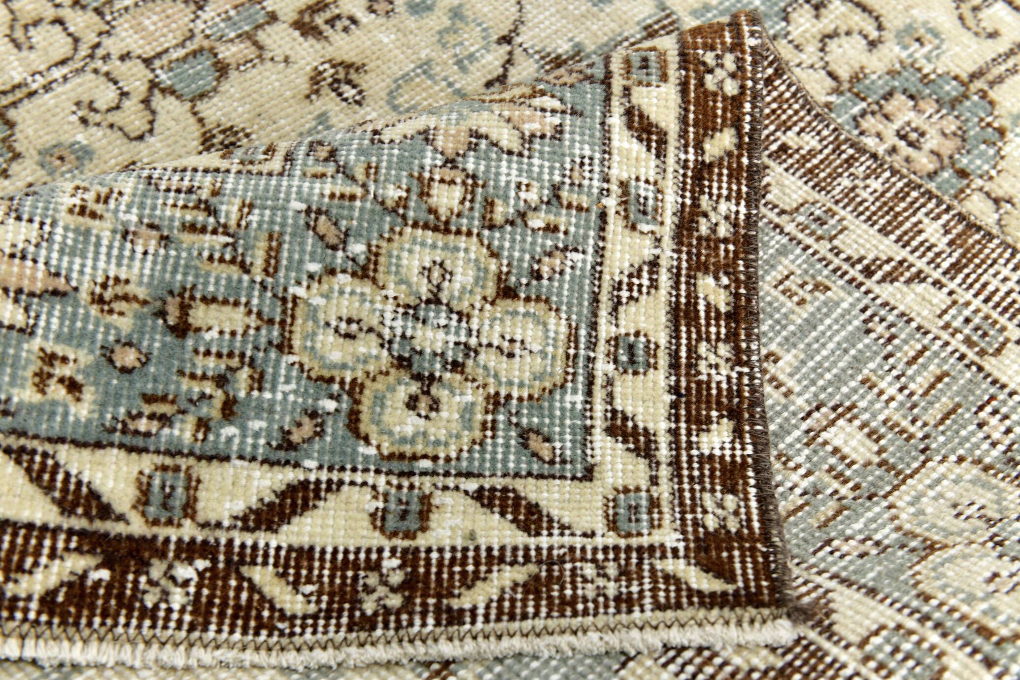 7x10 Turkish Cream Brown Bordered Vintage Rug, 207x316Cm