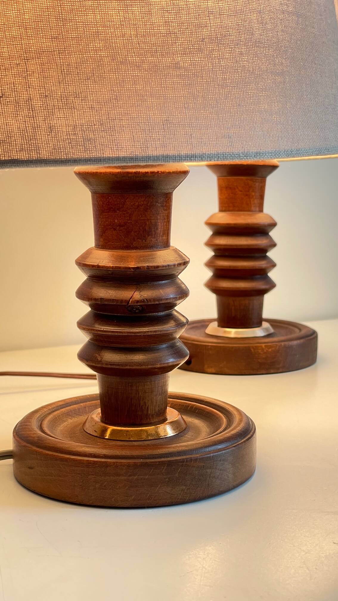 Pair of vintage wooden lamps