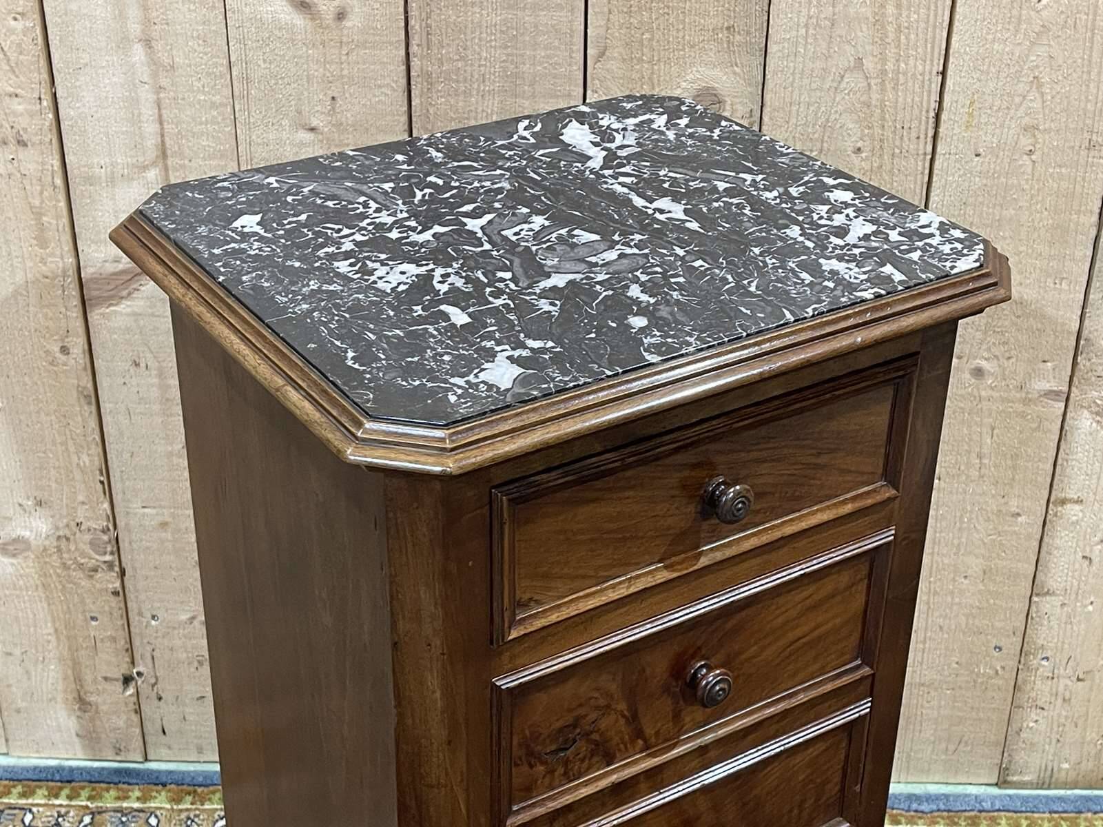 Nightstand in walnut and marble top, late 19th century