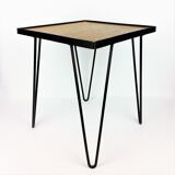 1950 oak and black metal side table