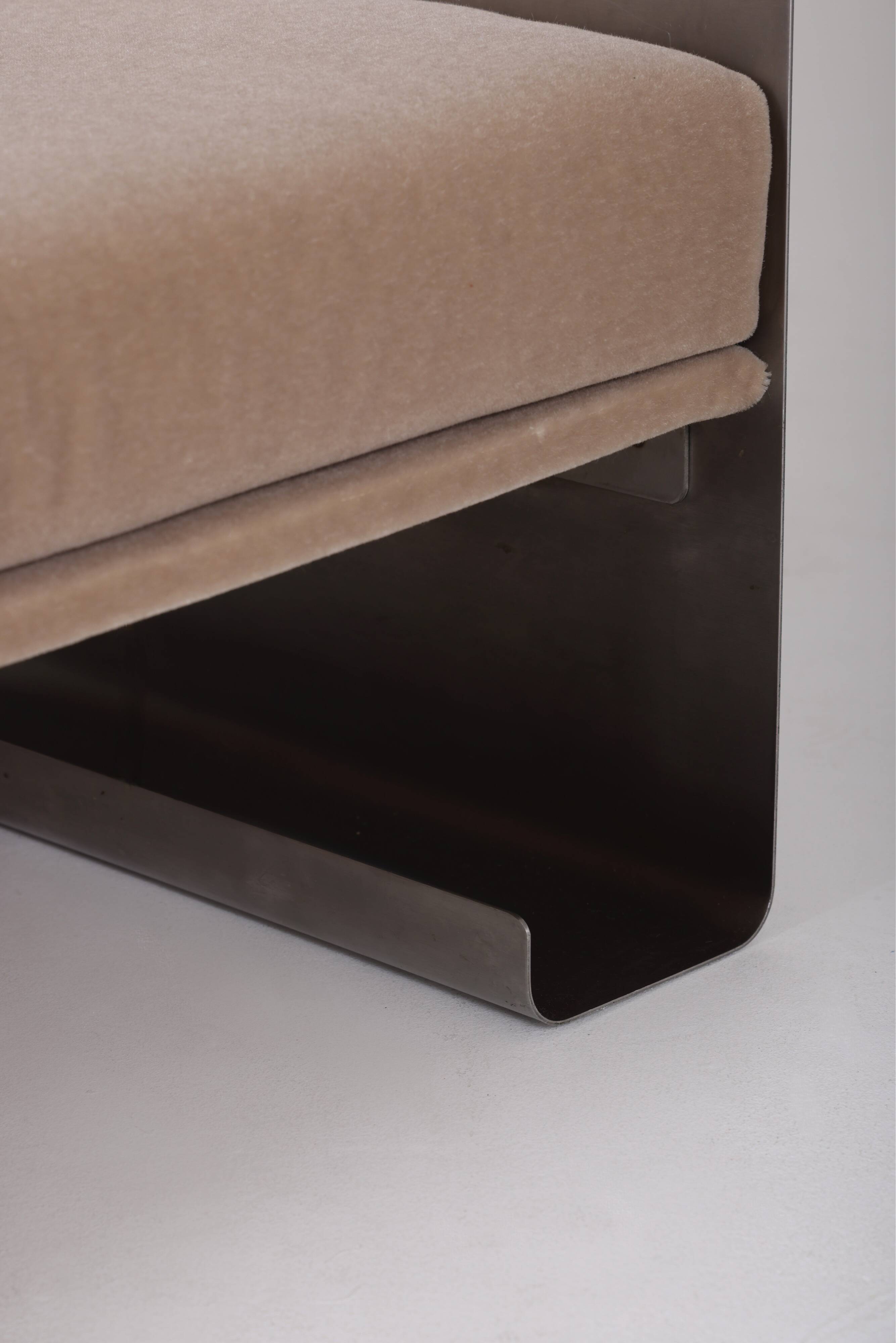 Aluminum and mohair sofa, 1970s