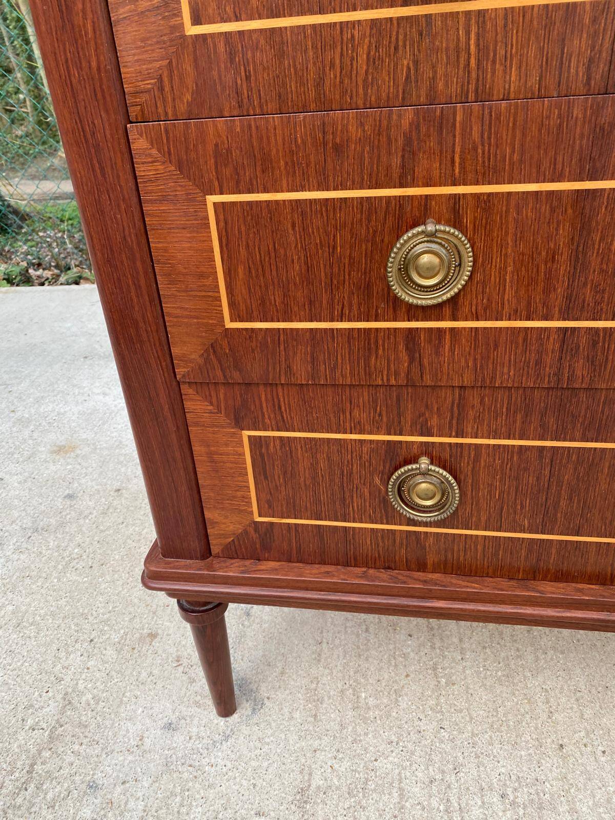Louis XVI Empire style chest of drawers in solid teak wood with 4 drawers