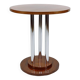 Guéridon Art Deco moderniste en noyer et chrome, France, Circa 1930