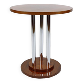 Modernist Art Deco pedestal table in walnut and chrome, France, Circa 1930